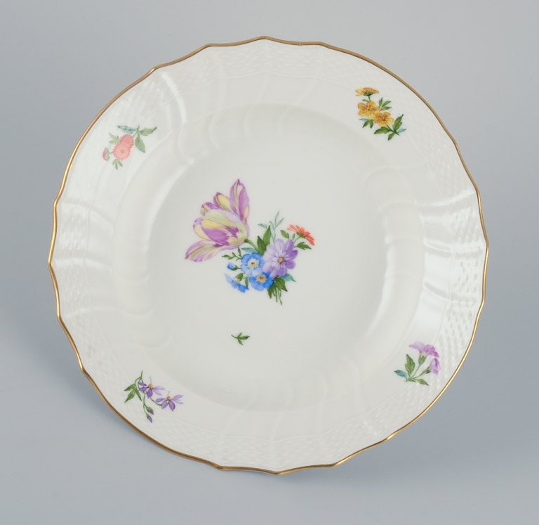 Royal Copenhagen, six Saxon Flower deep plates. Hand-painted with various polychrome flower motifs. - 6