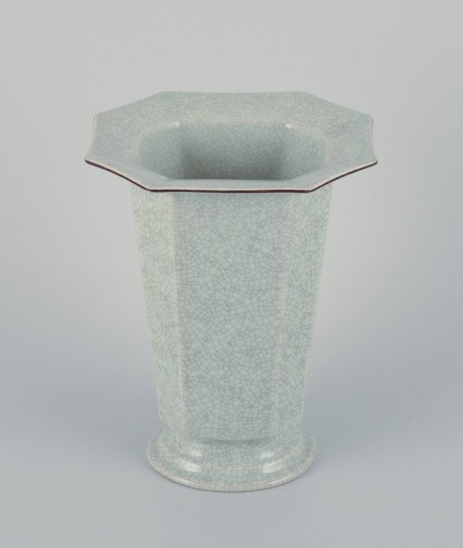 Royal Copenhagen, art deco porcelain vase in a rare shape with crackle glaze. - 3