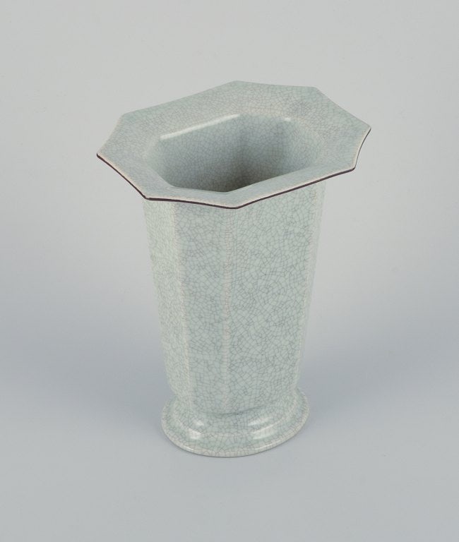 Royal Copenhagen, art deco porcelain vase in a rare shape with crackle glaze. - 4