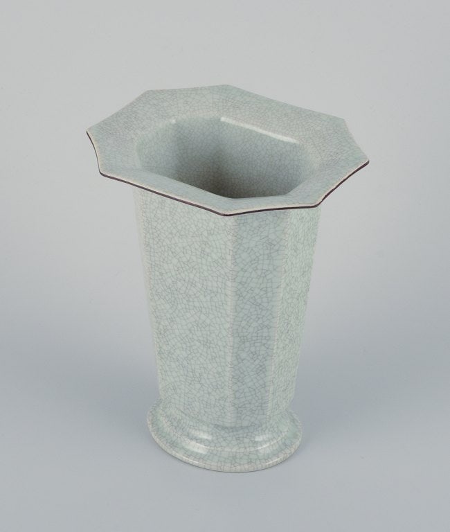 Royal Copenhagen, art deco porcelain vase in a rare shape with crackle glaze. - 5