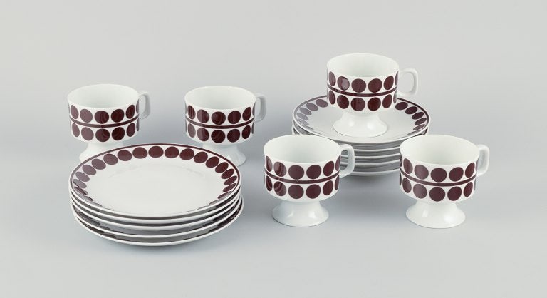 Eschenbach, Germany, a five-person retro coffee set in porcelain. Designed with brown dots. (1 of 6)