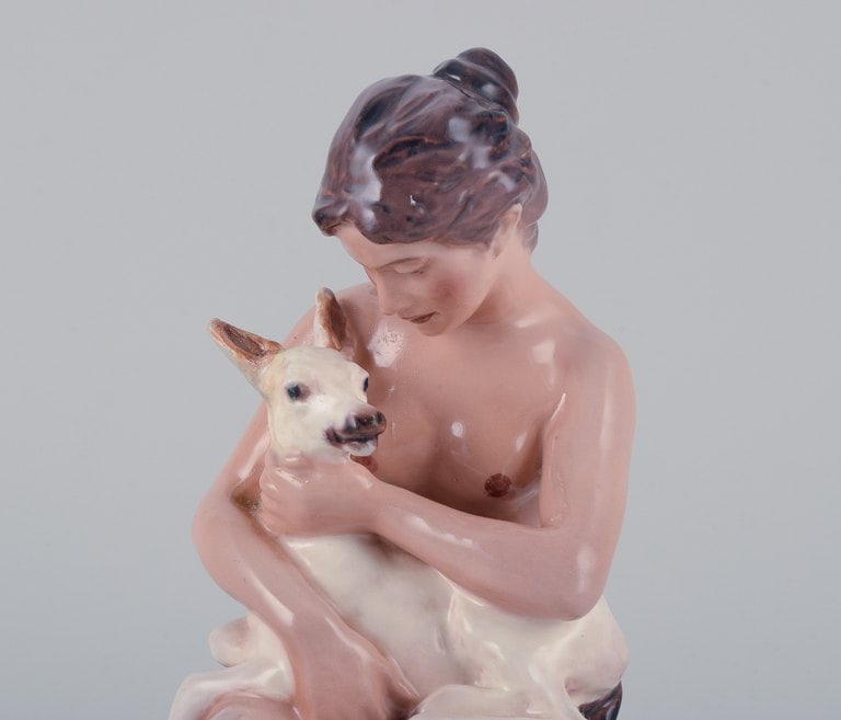 Dahl Jensen porcelain figurine, girl with fawn. - 4
