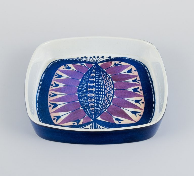 Royal Copenhagen, faience bowl with peacock motif in modernist style. - 2