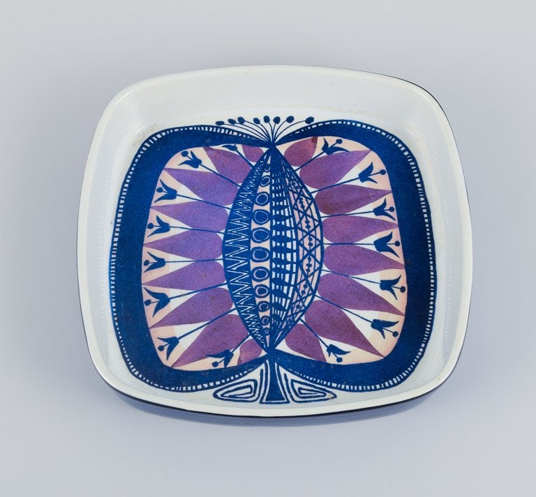 Royal Copenhagen, faience bowl with peacock motif in modernist style. - 3