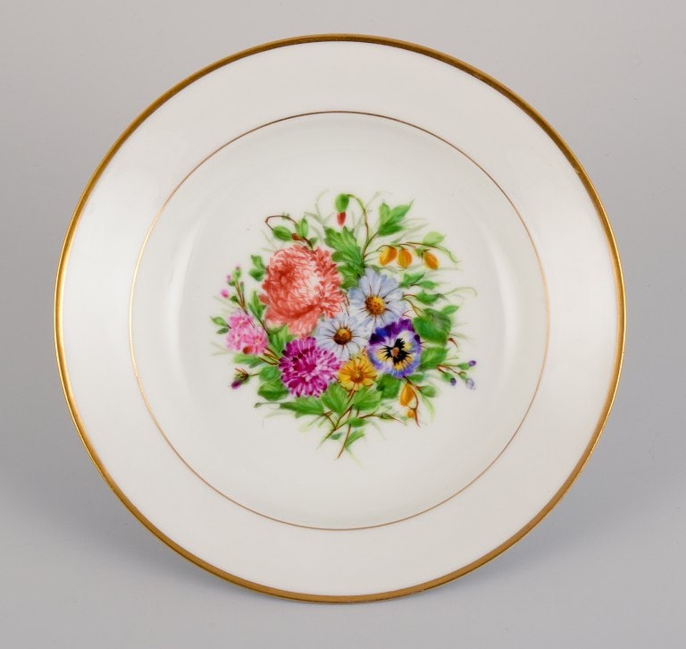Bing & Grøndahl, four deep plates in porcelain hand-painted with polychrome flowers and gold - 3