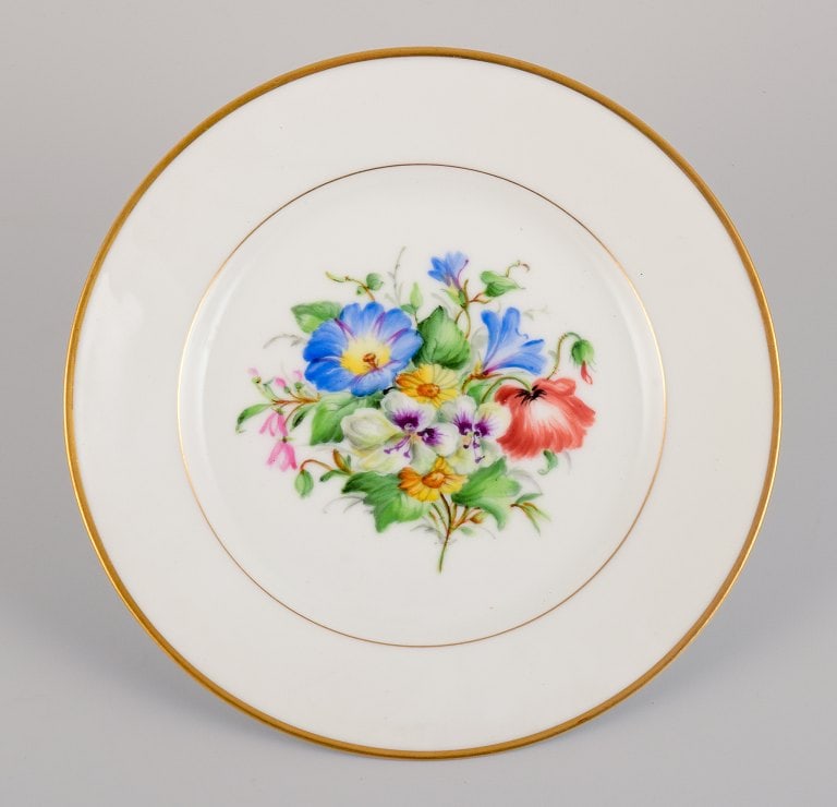 Bing & Grøndahl, six porcelain lunch plates hand-painted with polychrome flowers and gold - 7