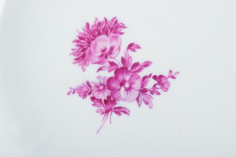 Royal Copenhagen, large oval serving dish hand painted with purple flowers and gold rim. - 3