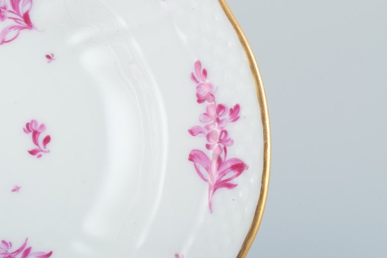 Royal Copenhagen, oval serving dish hand painted with purple flowers and gold rim. - 4