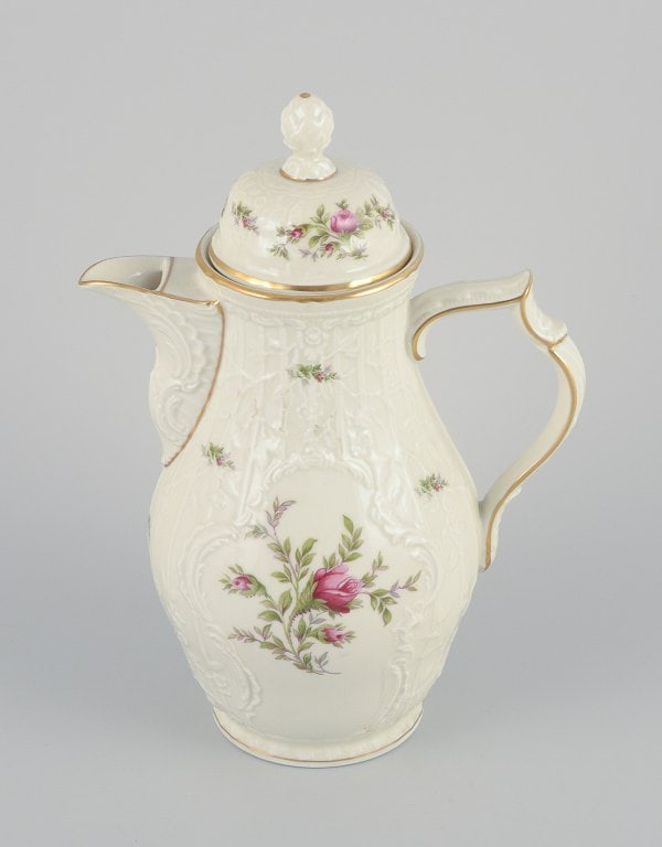 Rosenthal, Germany. "Sanssouci", cream colored coffee pot decorated with flowers and gold. - 2