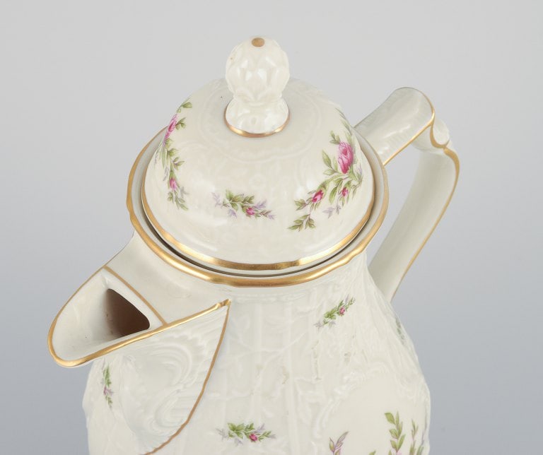Rosenthal, Germany. "Sanssouci", cream colored coffee pot decorated with flowers and gold. - 4