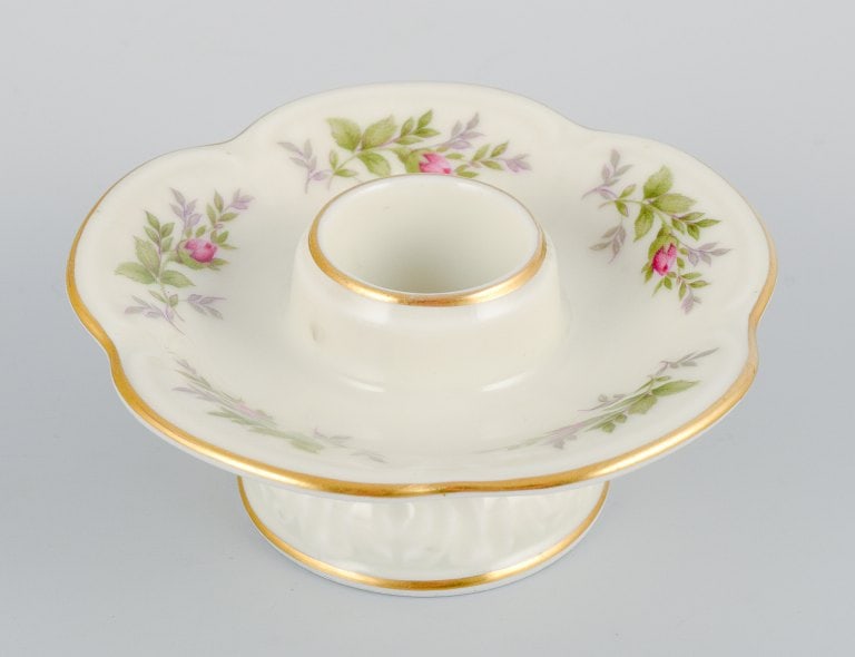 Rosenthal, Germany. "Sanssouci", two candlesticks and a small bowl decorated with flowers and gold - 5