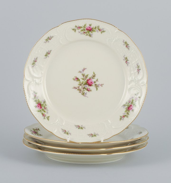 Rosenthal, Germany. "Sanssouci", four cream colored plates decorated with flowers and gold (1 of 5)