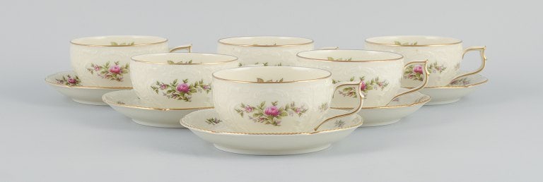 Rosenthal, Germany. "Sanssouci", six cream colored teacups with saucers decorated with flowers and - 2