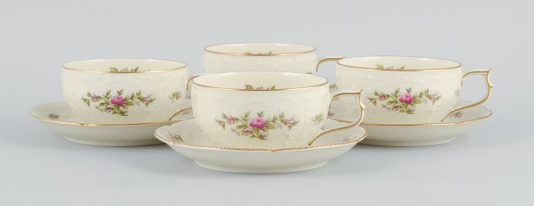 Rosenthal, Germany. "Sanssouci", four cream colored teacups with saucers decorated with flowers and - 2