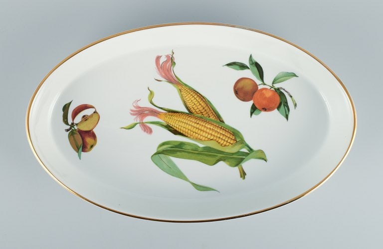 Royal Worcester Evesham Fine Porcelain, England, oval casserole dish with corn cob and apples. - 2