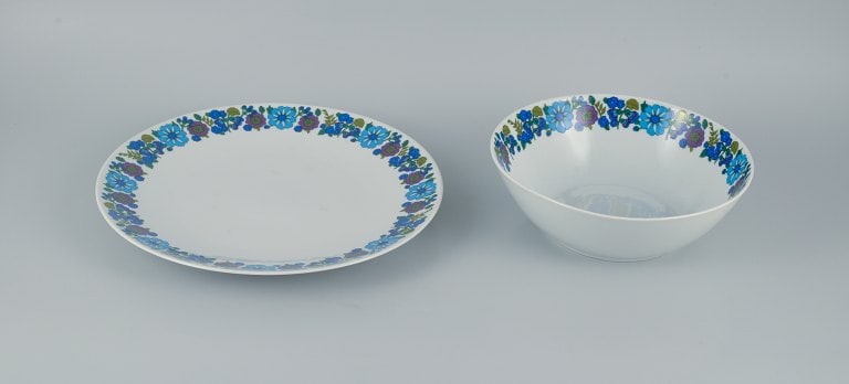 Paar, Bavaria, Jaeger & Co, Germany. Plate and bowl in retro porcelain with a floral motif.: Title: Paar, Bavaria, Jaeger & Co, Germany. Plate and bowl in retro porcelain with a floral motif. Description: Paar, Bavaria, Jaeger & Co, Germany. Plate and bowl in retro porcelain with a floral mot