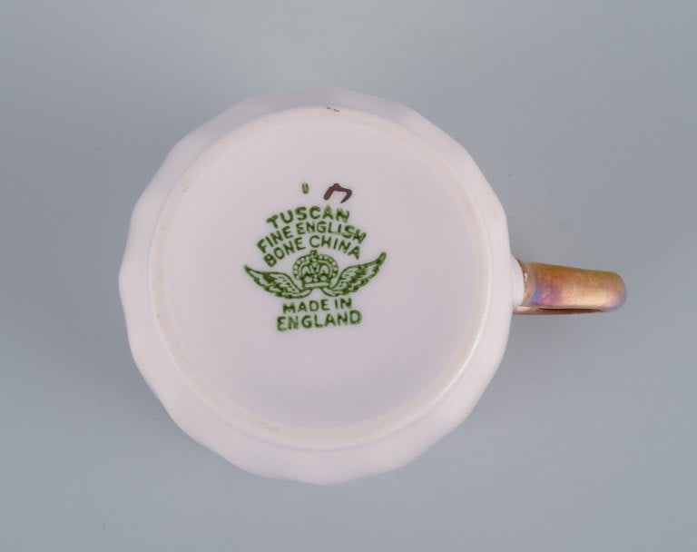 Tuscan, England, five-person coffee service in pink porcelain with gold decoration. - 6