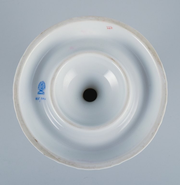 Herend, Hungary, two-armed porcelain footed candlestick, hand-painted with orange flowers. - 6