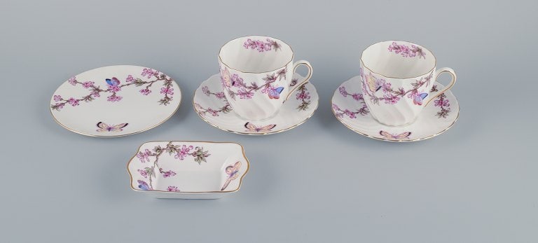 Tuscan, England, Bone China. Two pairs of large coffee cups, a plate and a small bowl decorated with (1 of 7)