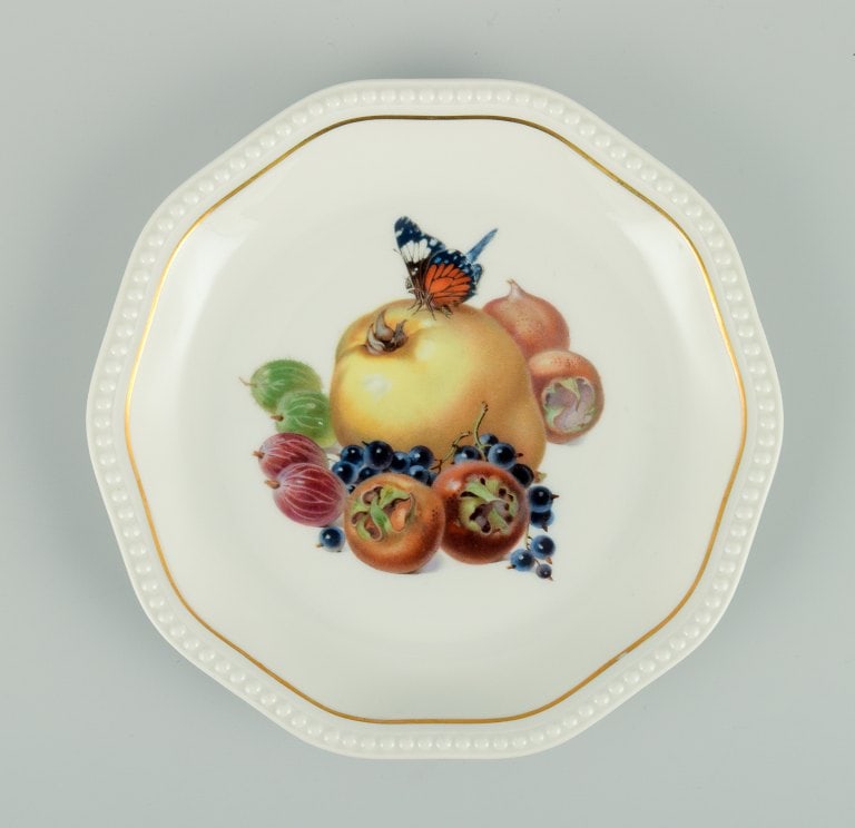 Rosenthal, Germany, six plates hand painted with fruits, butterflies and gold decoration. - 3