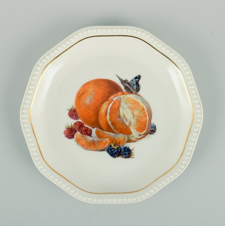 Rosenthal, Germany, six plates hand painted with fruits, butterflies and gold decoration. - 5