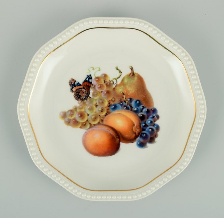 Rosenthal, Germany, six plates hand painted with fruits, butterflies and gold decoration. - 7