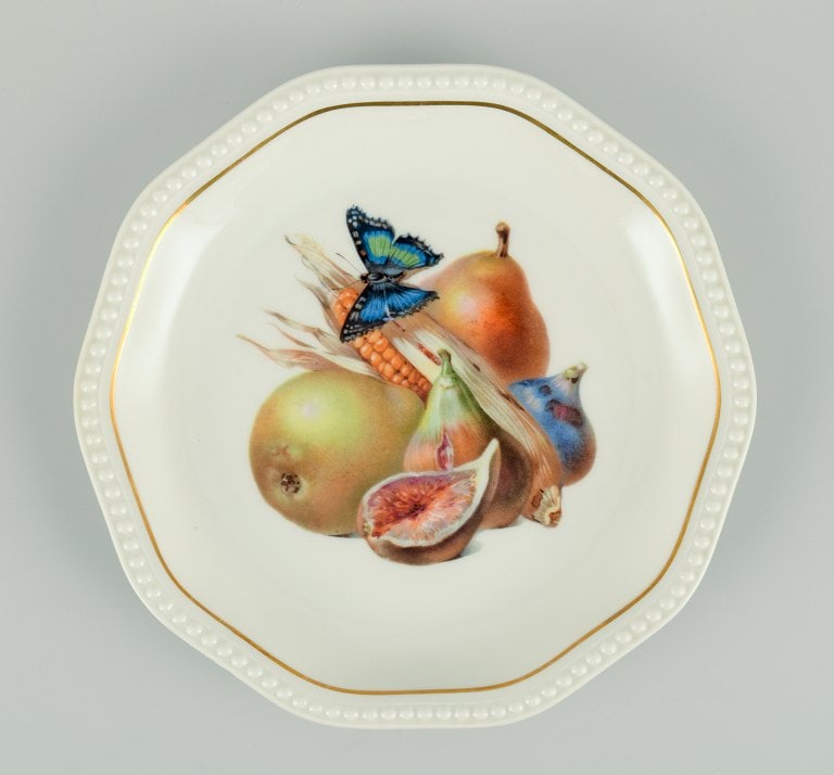 Rosenthal, Germany, six plates hand painted with fruits, butterflies and gold decoration. - 4