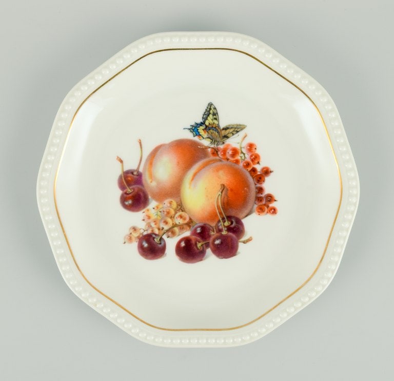 Rosenthal, Germany, six plates hand painted with fruits, butterflies and gold decoration. - 6