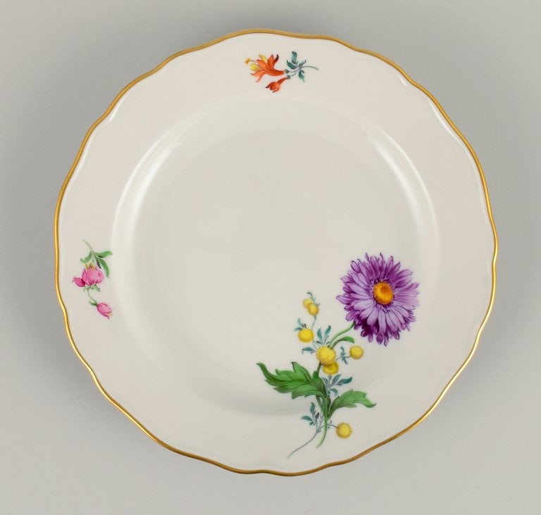 Meissen, Germany, three plates hand painted with flowers and gold - 3
