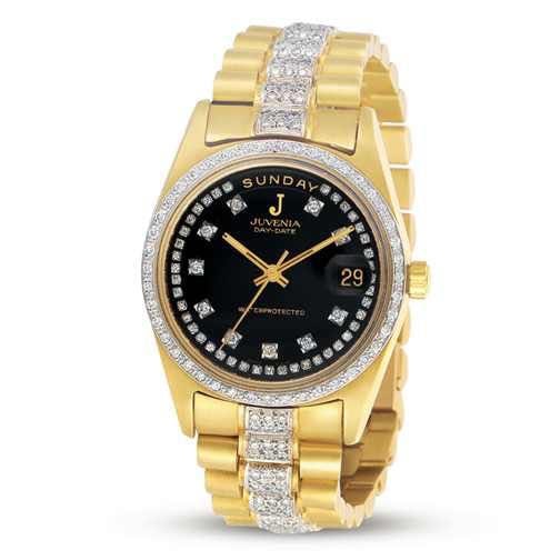 NOS 18k Gold JUVENIA PRESIDENT Men's Automatic Day/Date watch with Diamonds - 3