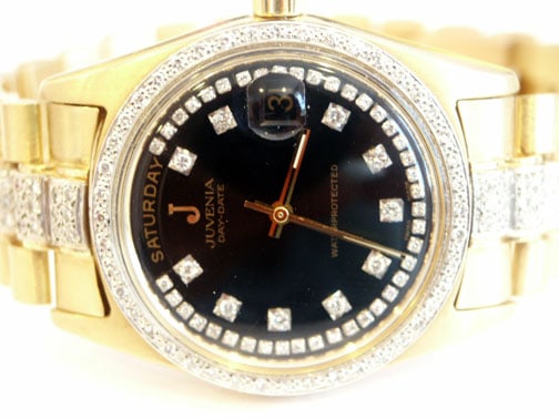 NOS 18k Gold JUVENIA PRESIDENT Men's Automatic Day/Date watch with Diamonds - 6