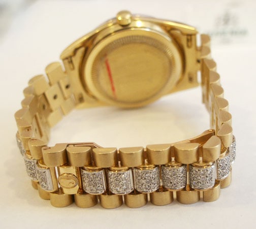 NOS 18k Gold JUVENIA PRESIDENT Men's Automatic Day/Date watch with Diamonds - 9