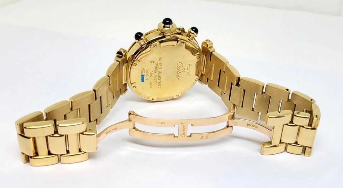 SOLID 18k Unisex CARTIER PASHA Watch Ref. 1353 1* 35.6 mm Black Dial EXLNT - 10