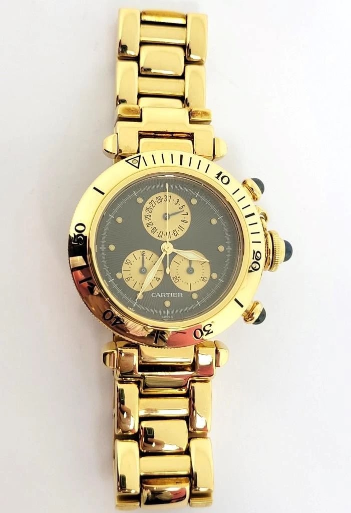 SOLID 18k Unisex CARTIER PASHA Watch Ref. 1353 1* 35.6 mm Black Dial EXLNT - 12