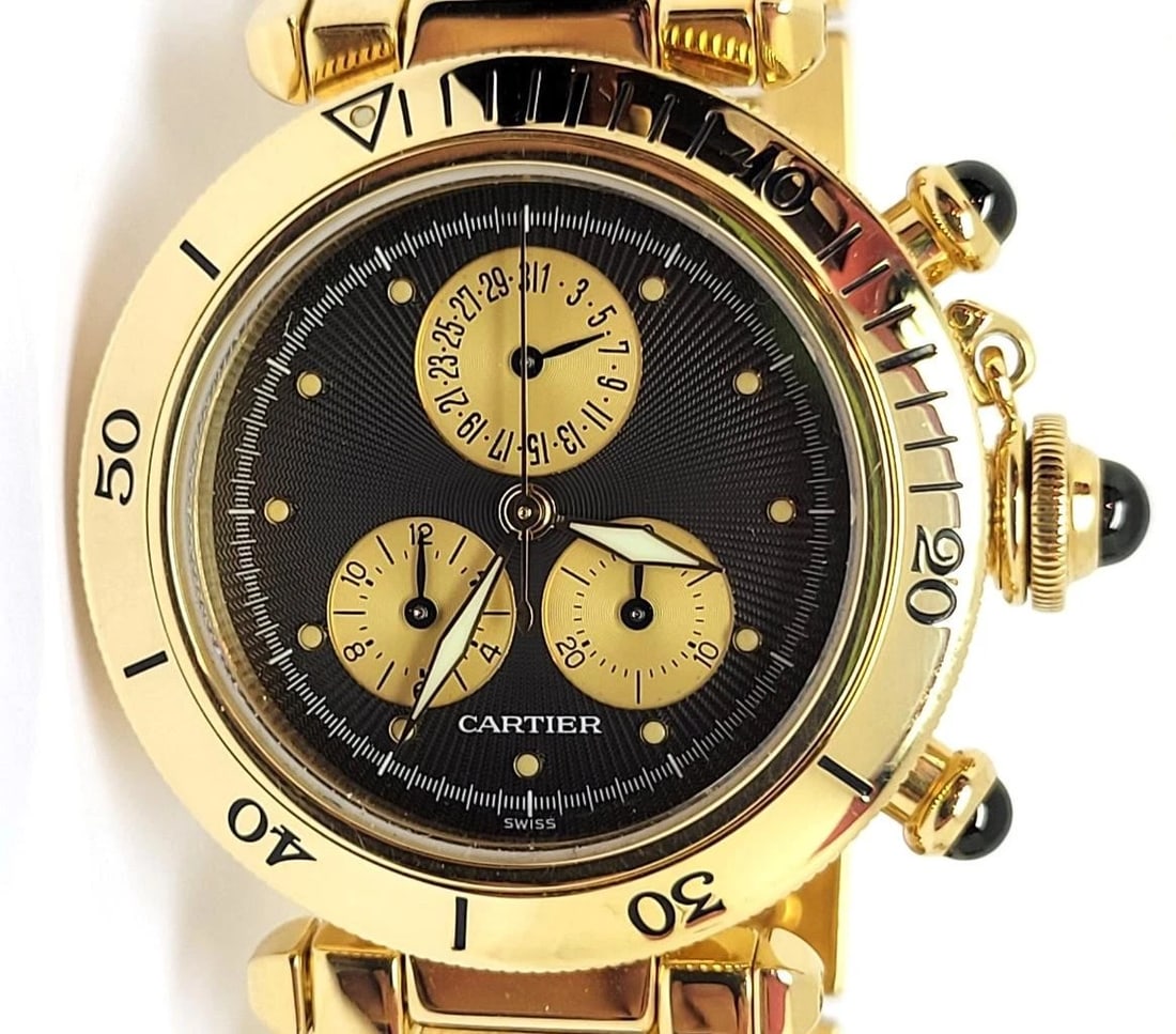 SOLID 18k Unisex CARTIER PASHA Watch Ref. 1353 1* 35.6 mm Black Dial EXLNT (1 of 13)