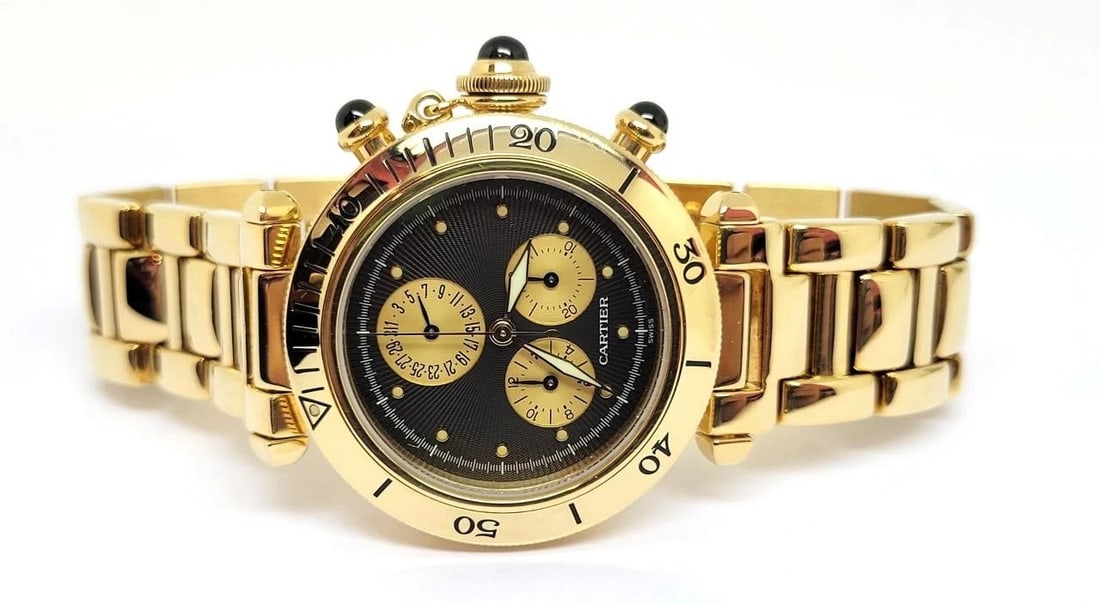 SOLID 18k Unisex CARTIER PASHA Watch Ref. 1353 1* 35.6 mm Black Dial EXLNT - 2