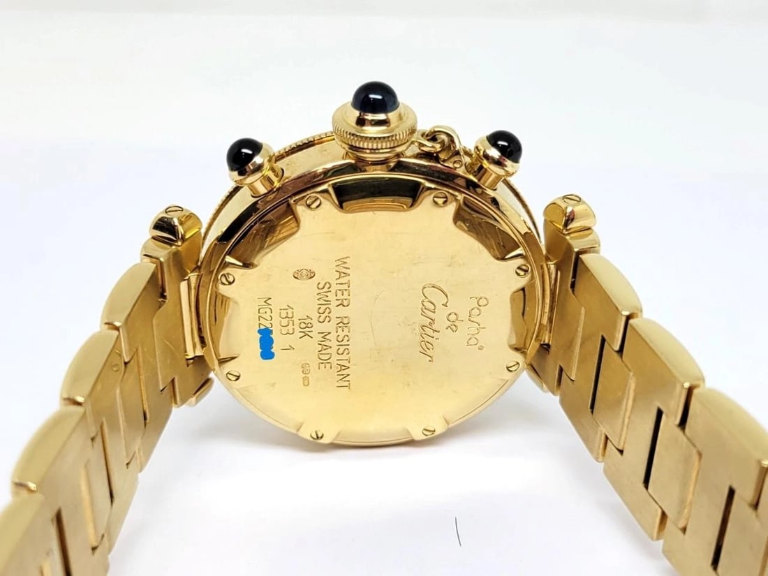 SOLID 18k Unisex CARTIER PASHA Watch Ref. 1353 1* 35.6 mm Black Dial EXLNT - 6