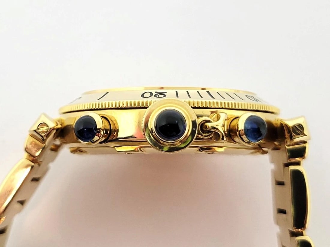 SOLID 18k Unisex CARTIER PASHA Watch Ref. 1353 1* 35.6 mm Black Dial EXLNT - 7