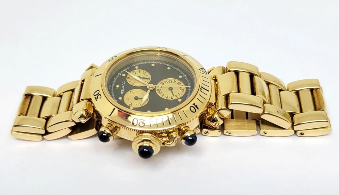 SOLID 18k Unisex CARTIER PASHA Watch Ref. 1353 1* 35.6 mm Black Dial EXLNT - 8