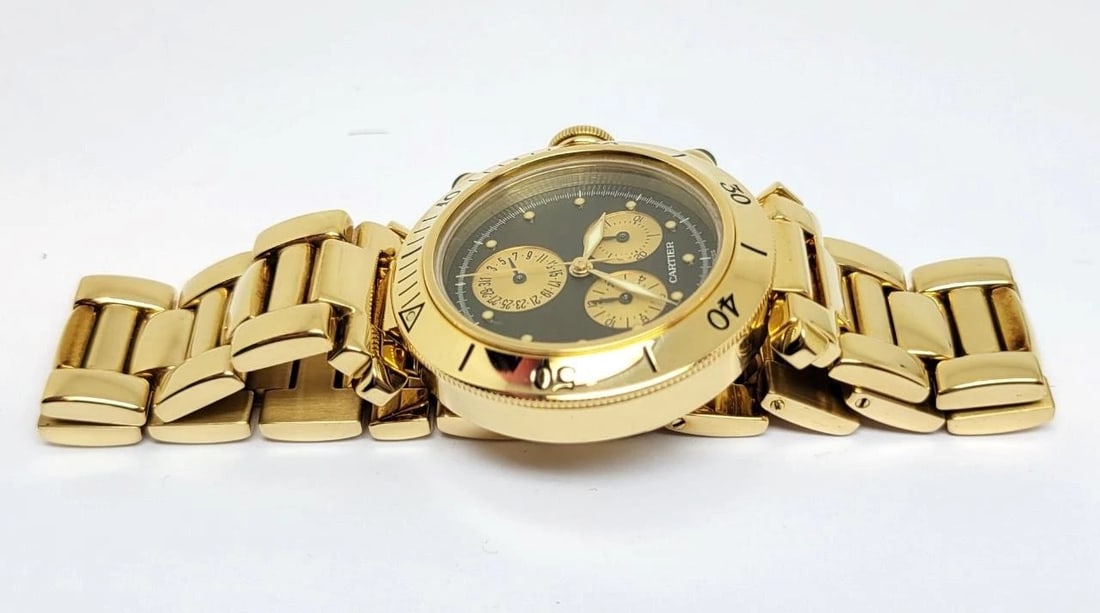 SOLID 18k Unisex CARTIER PASHA Watch Ref. 1353 1* 35.6 mm Black Dial EXLNT - 9