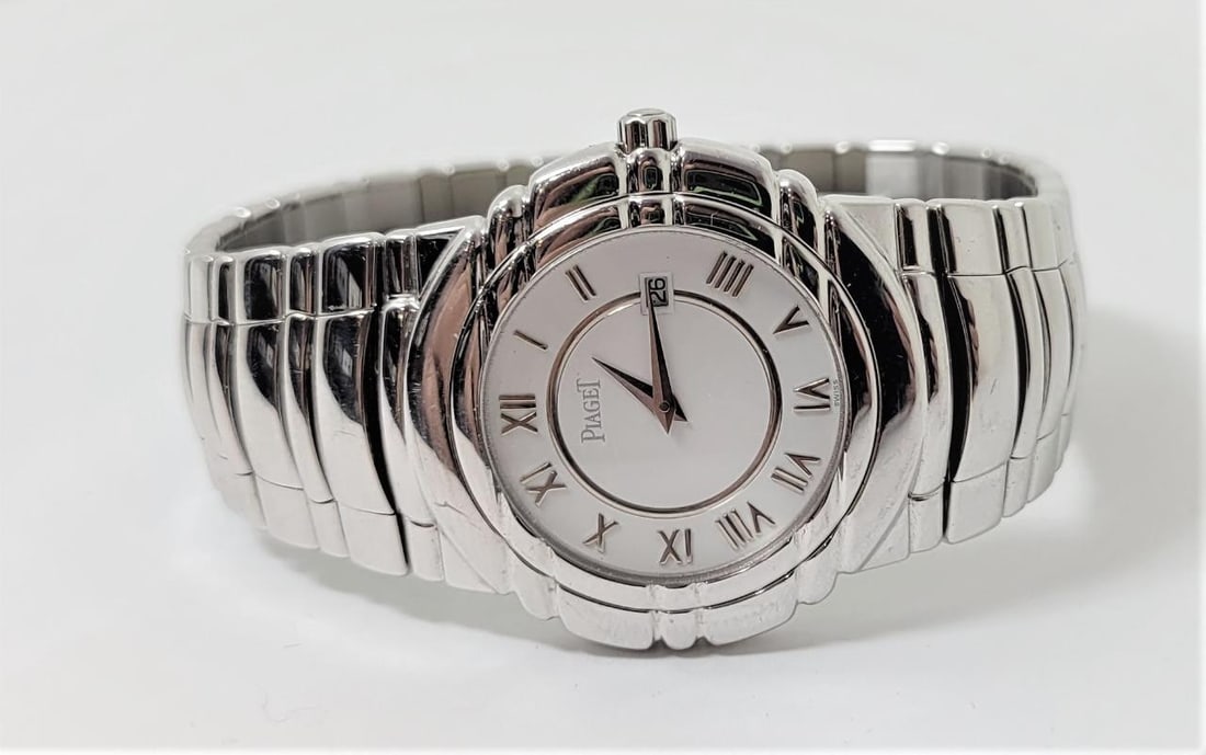 Mens PIAGET Tanagra 18k White Gold White Roman Dial Quartz Watch 17041 M 401D - 4