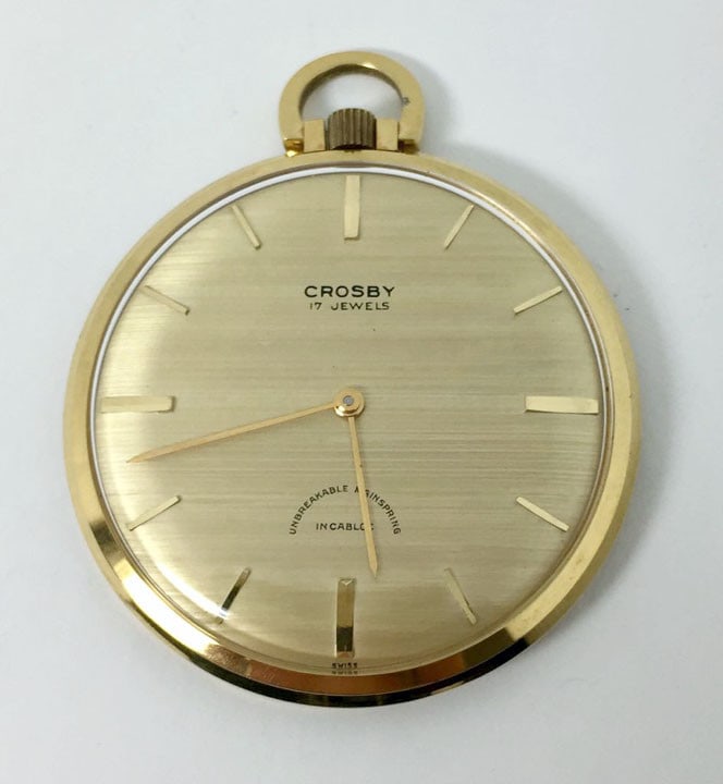 Vintage CROSBY Mens 17J Winding Open Face Pocket watch * EXLNT Condition!: Vintage CROSBY Mens 17J Winding Open Face Pocket watch * EXLNT Condition! Great present for yourself or someone you love! Great present for vintage collectors or enthusiasts! * Yellow gold electroplat