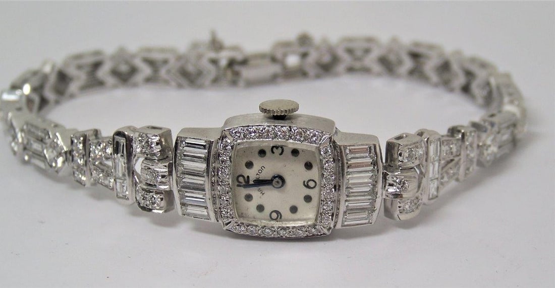 Vintage HAMILTON 1950's Platinum Ladies Watch with 6 cts Diamonds VS1 E/F Color - 2
