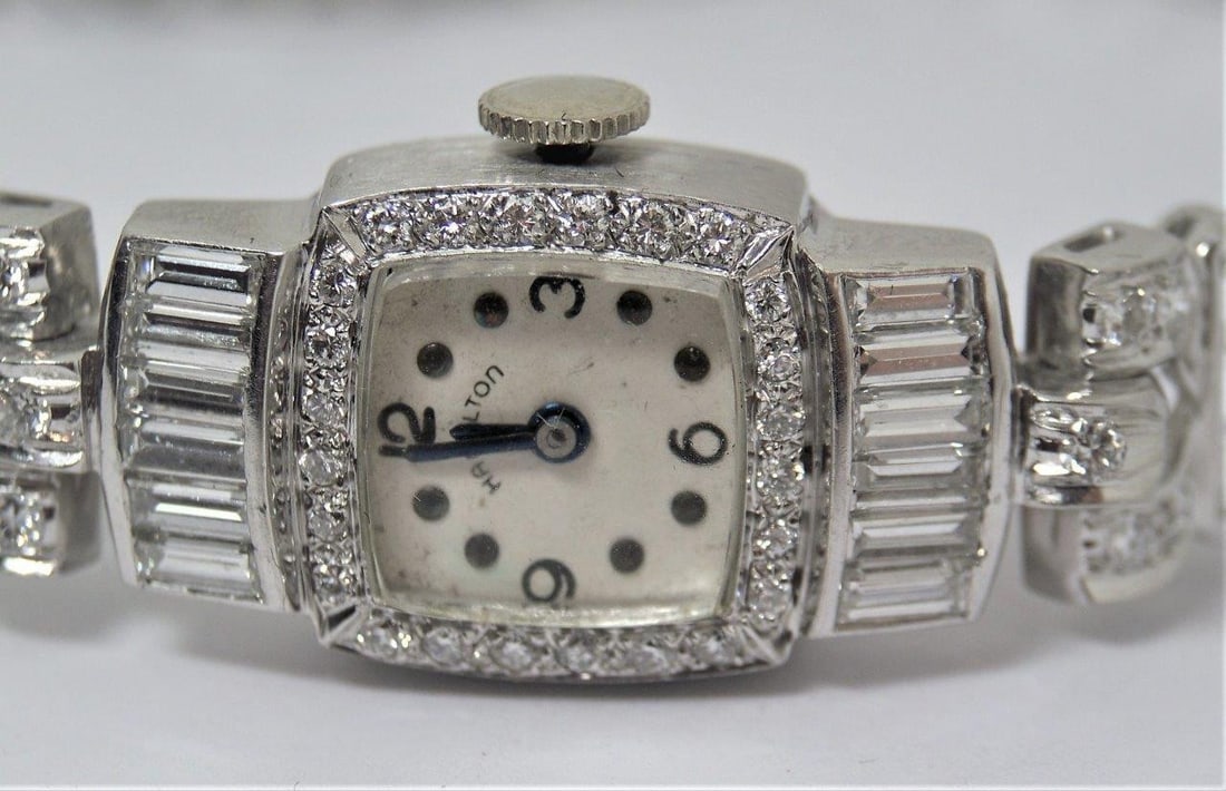 Vintage HAMILTON 1950's Platinum Ladies Watch with 6 cts Diamonds VS1 E/F Color - 4