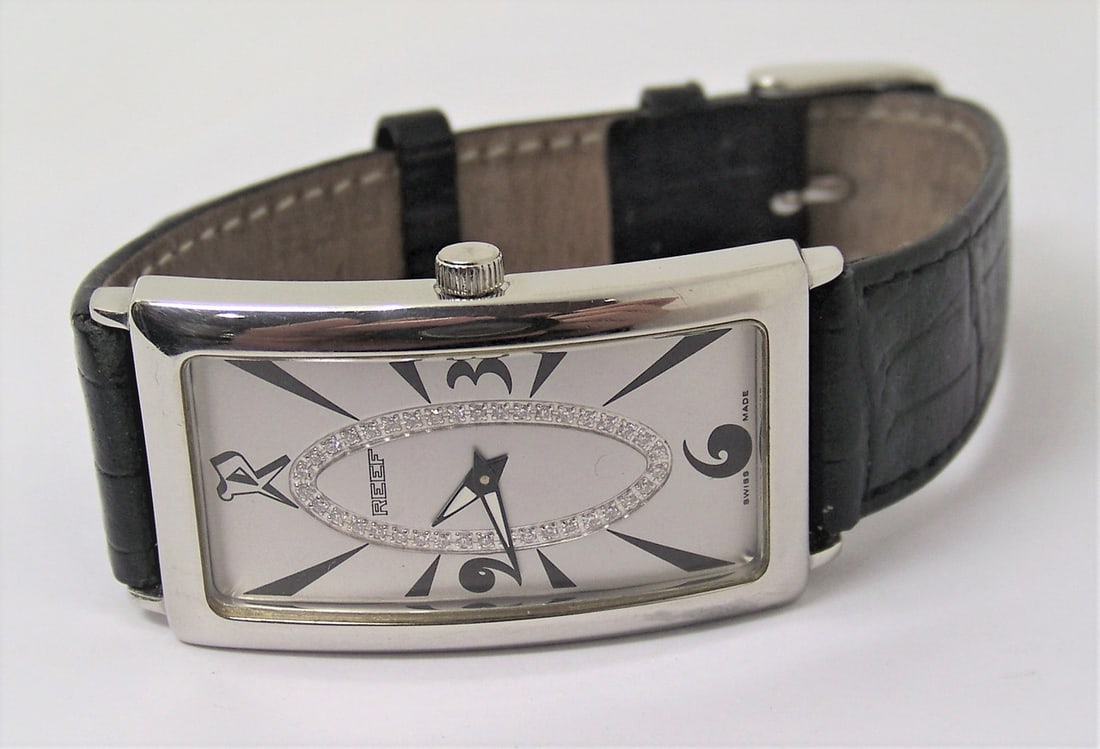 Mens Solid & Heavy Platinum Swiss REEF Watch with Diamond dial* 45 mm Long* EXLNT - 2