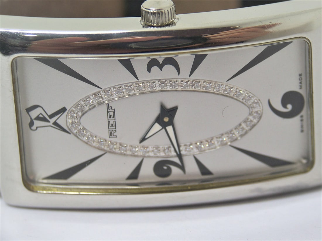 Mens Solid & Heavy Platinum Swiss REEF Watch with Diamond dial* 45 mm Long* EXLNT - 4