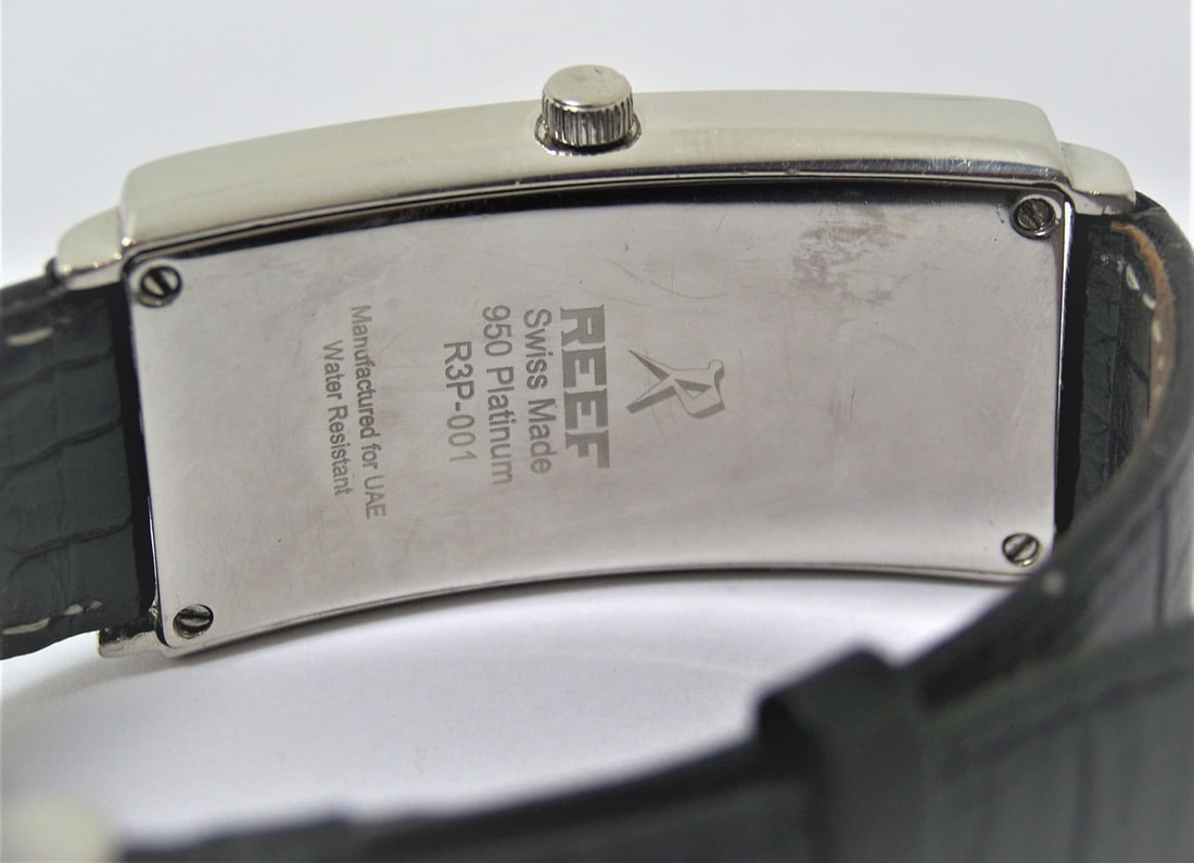 Mens Solid & Heavy Platinum Swiss REEF Watch with Diamond dial* 45 mm Long* EXLNT - 7