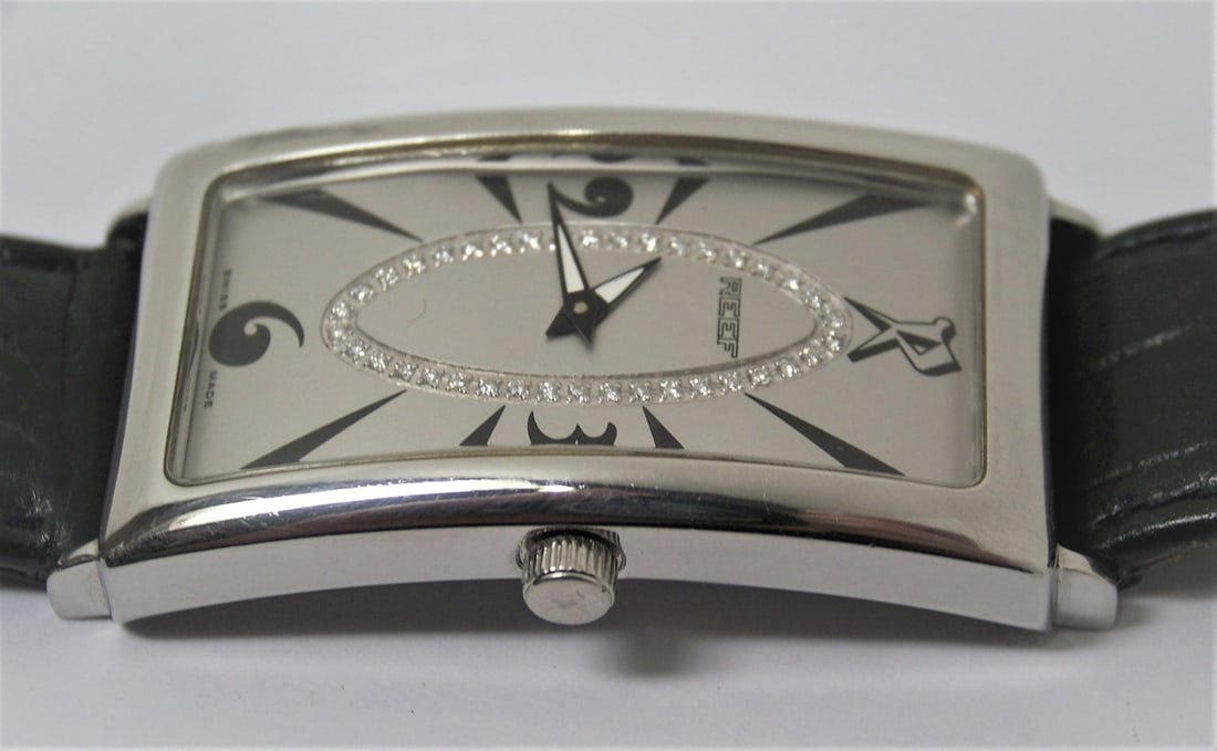 Mens Solid & Heavy Platinum Swiss REEF Watch with Diamond dial* 45 mm Long* EXLNT - 9