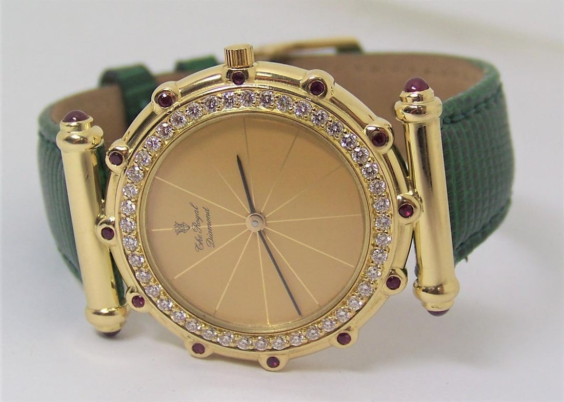 Solid 18k Unisex THE ROYAL DIAMOND Watch with 0.75 Ct Diamonds & Rubies BA 203 - 2