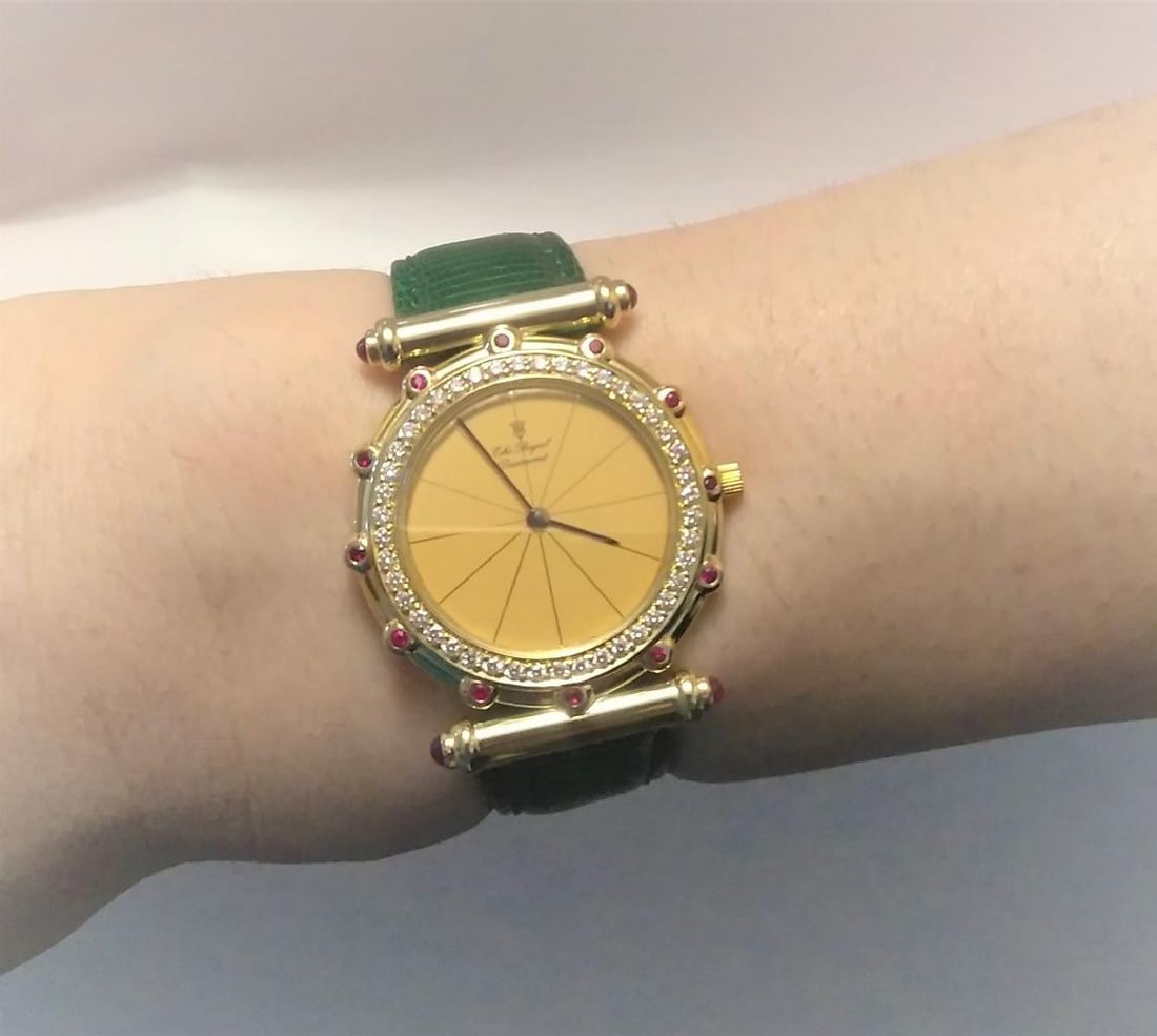 Solid 18k Unisex THE ROYAL DIAMOND Watch with 0.75 Ct Diamonds & Rubies BA 203 - 9